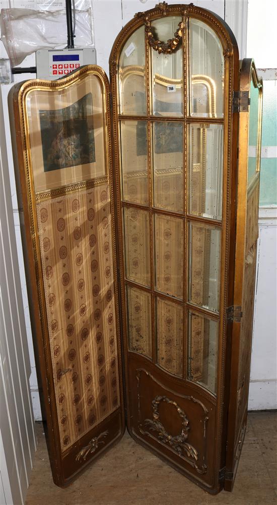 3-fold giltwood mirrored screen